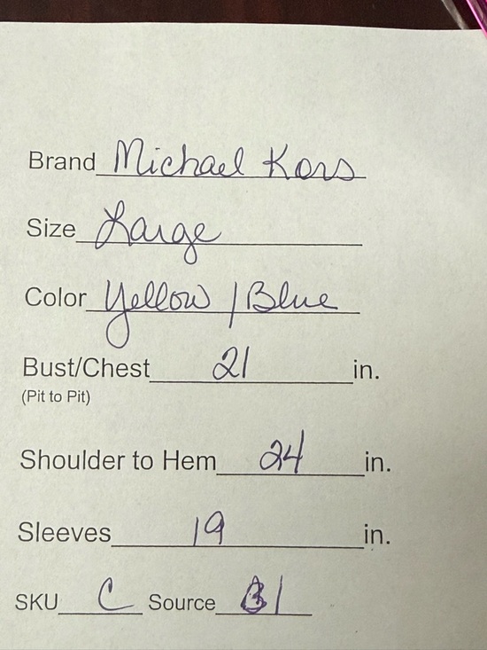 Michael Kors Yellow Blue Floral Peasant Top Large Boho Stretch Blouse - Picture 7 of 7